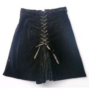 Vintage Tripp NYC Skirt Black Velveteen Corset Back Lace Goth Witchy Y2K 16